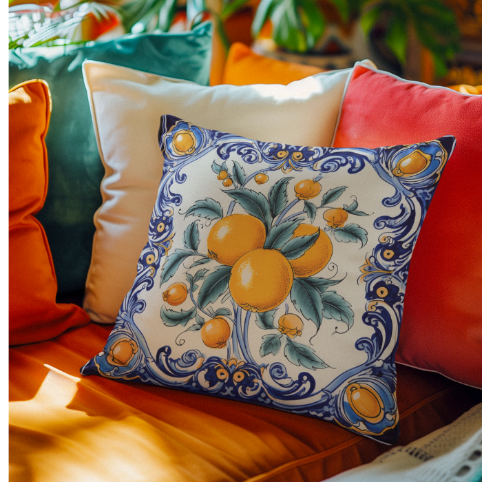 Italian Tile Canvas Pillowcase